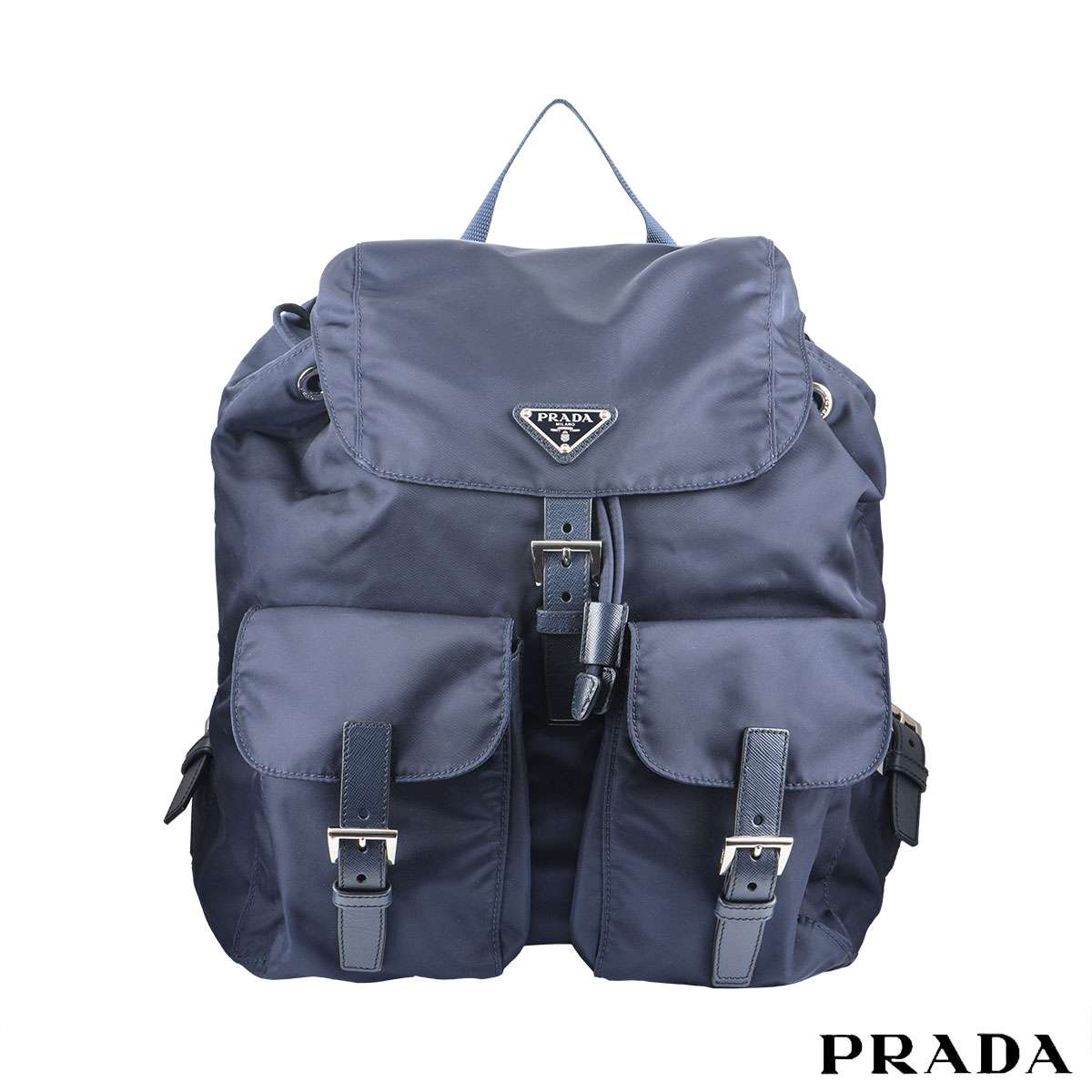 Prada Blue Nylon And Saffiano Leather Backpack | Rich Diamonds